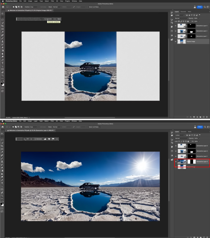 Adobe Firefly推出新功能Generative Fill，一键除去/修改画面内容，可用于局部修图